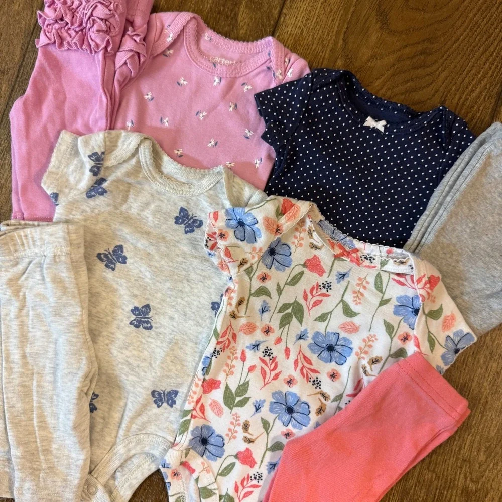Carters Baby Newborn Girl Bundle Bodysuits Shirts Pants Lot Outfits Butterfly